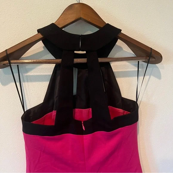 Trina Turk Cage Neck Sleeveless Color Block Black and Pink Midi Dress - Picture 10 of 10